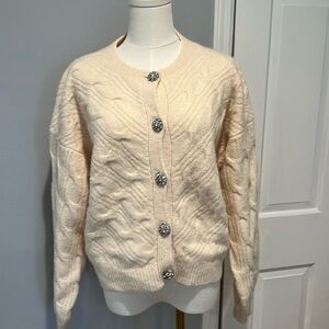 J Crew cream rhinestone sweater ! Size medium